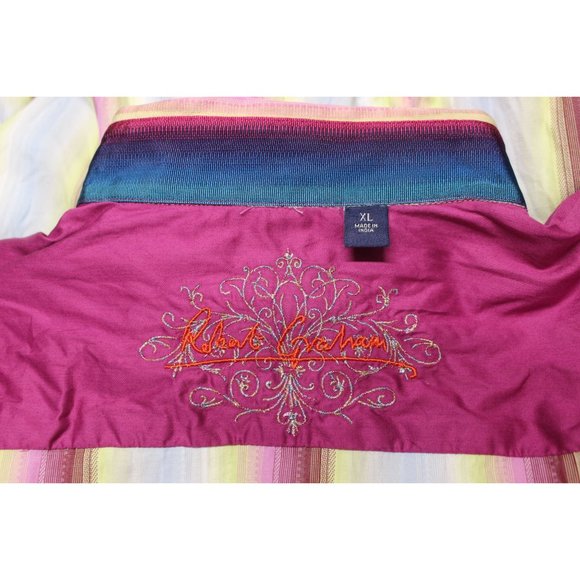 Robert Graham men's embroidered flip cuff striped long sleeve button front shirt - Picture 8 of 16